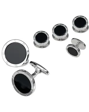 Black Onyx Rivet Etch Detail Cufflink and Tuxedo Stud Set