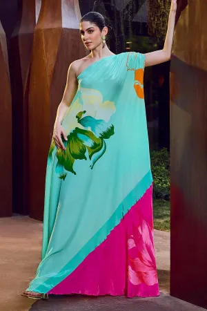 Blue One Shoulder Kaftan & Belt