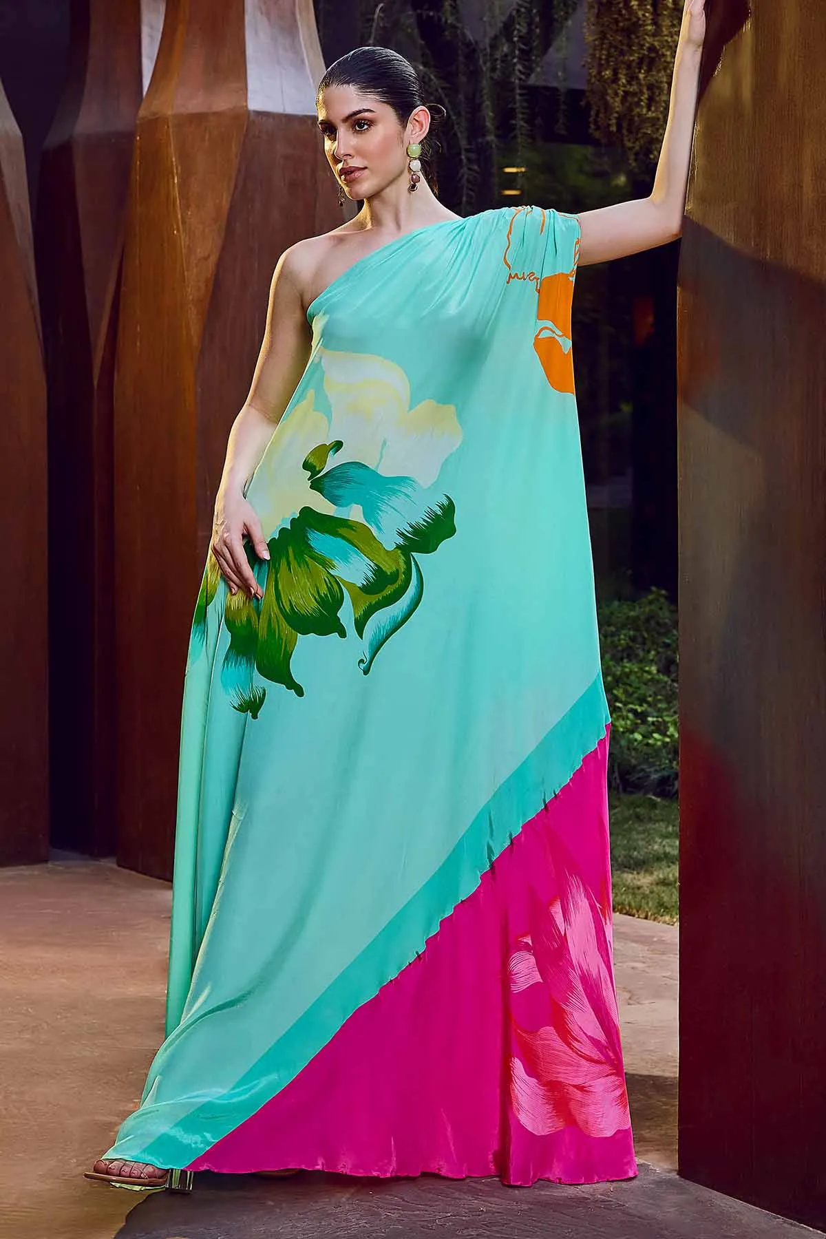 Blue One Shoulder Kaftan & Belt
