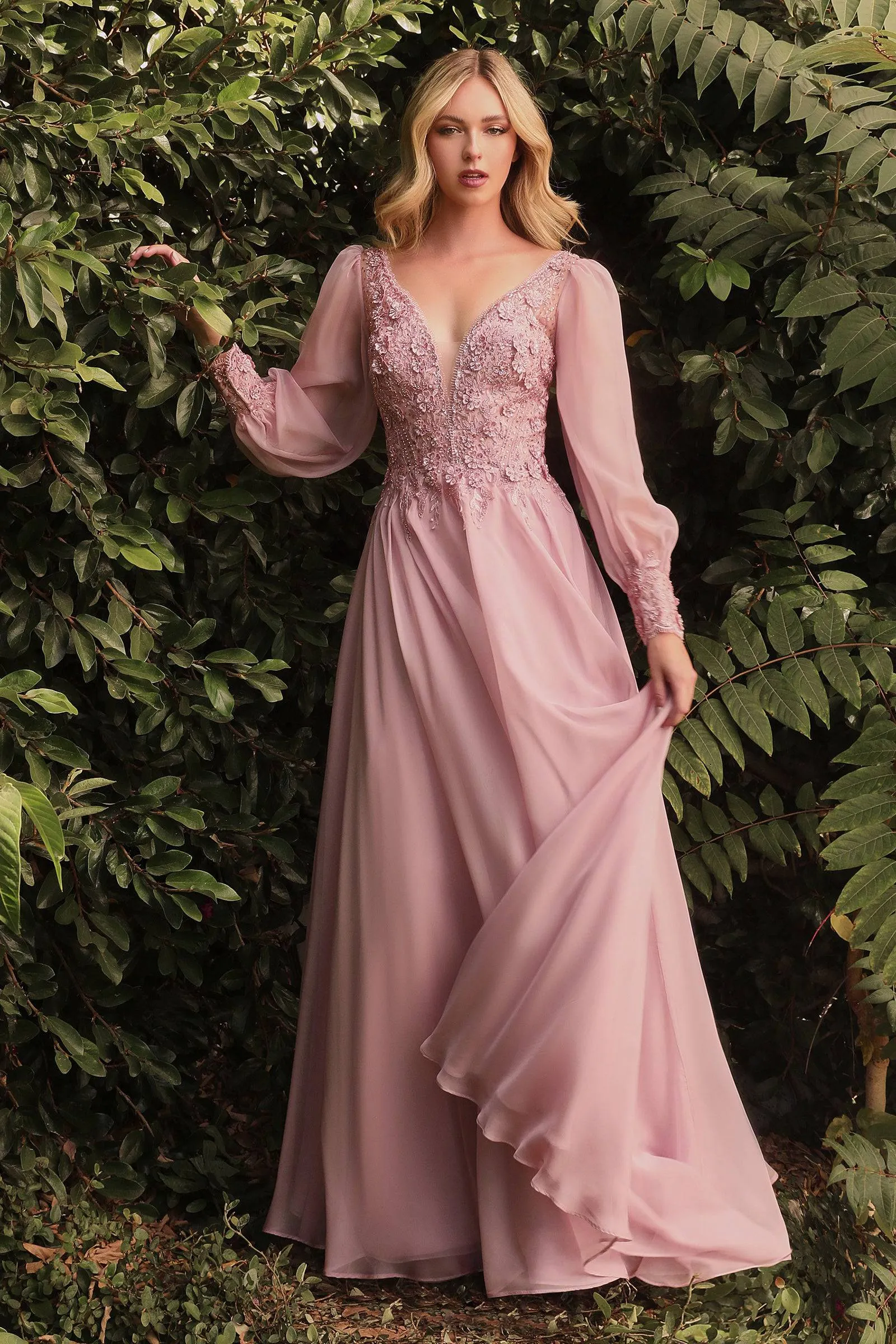 Cinderella Divine Ladivine CD0183 Gorgeous Chiffon Gown With Lace Petal Embroidery