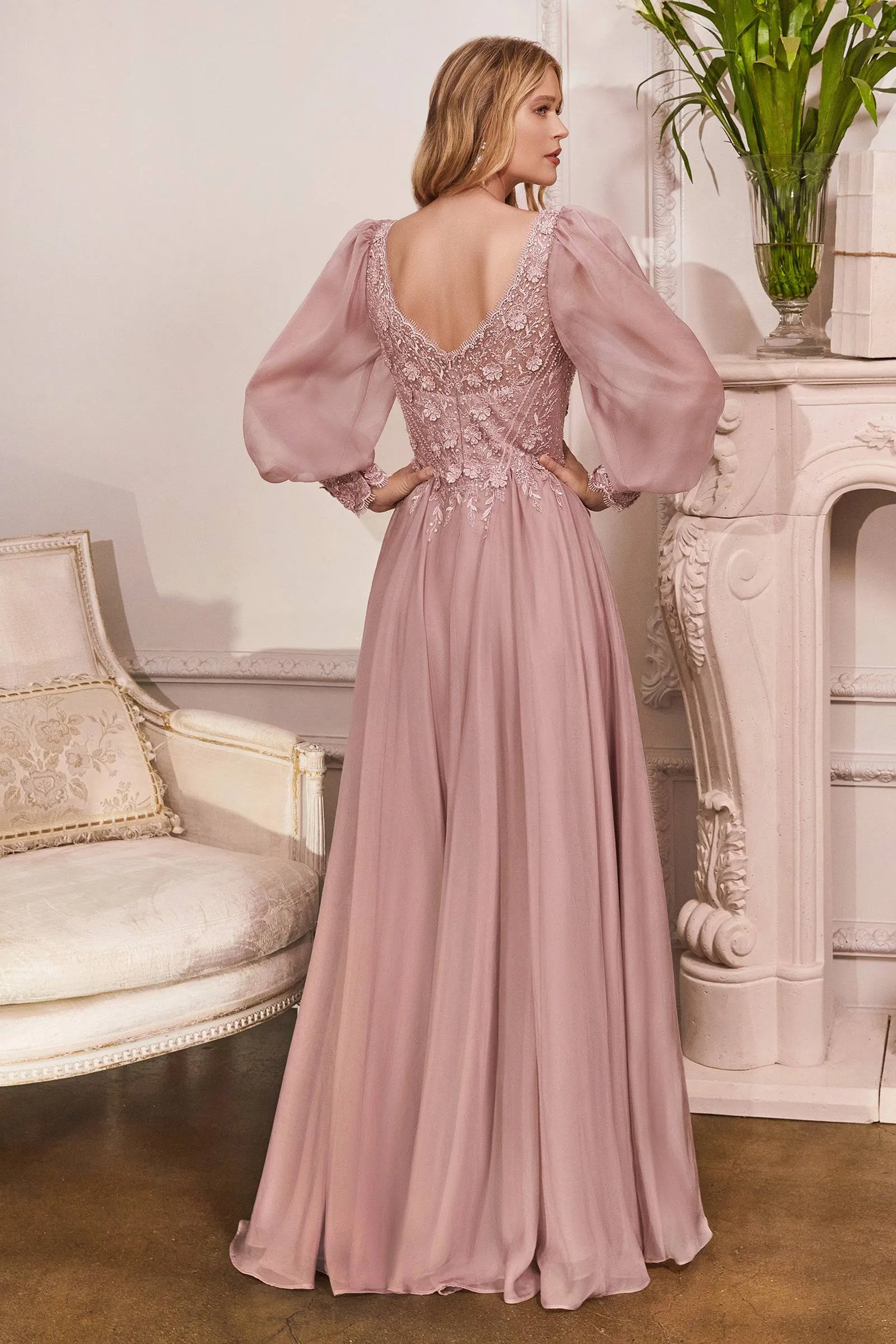 Cinderella Divine Ladivine CD0183 Gorgeous Chiffon Gown With Lace Petal Embroidery