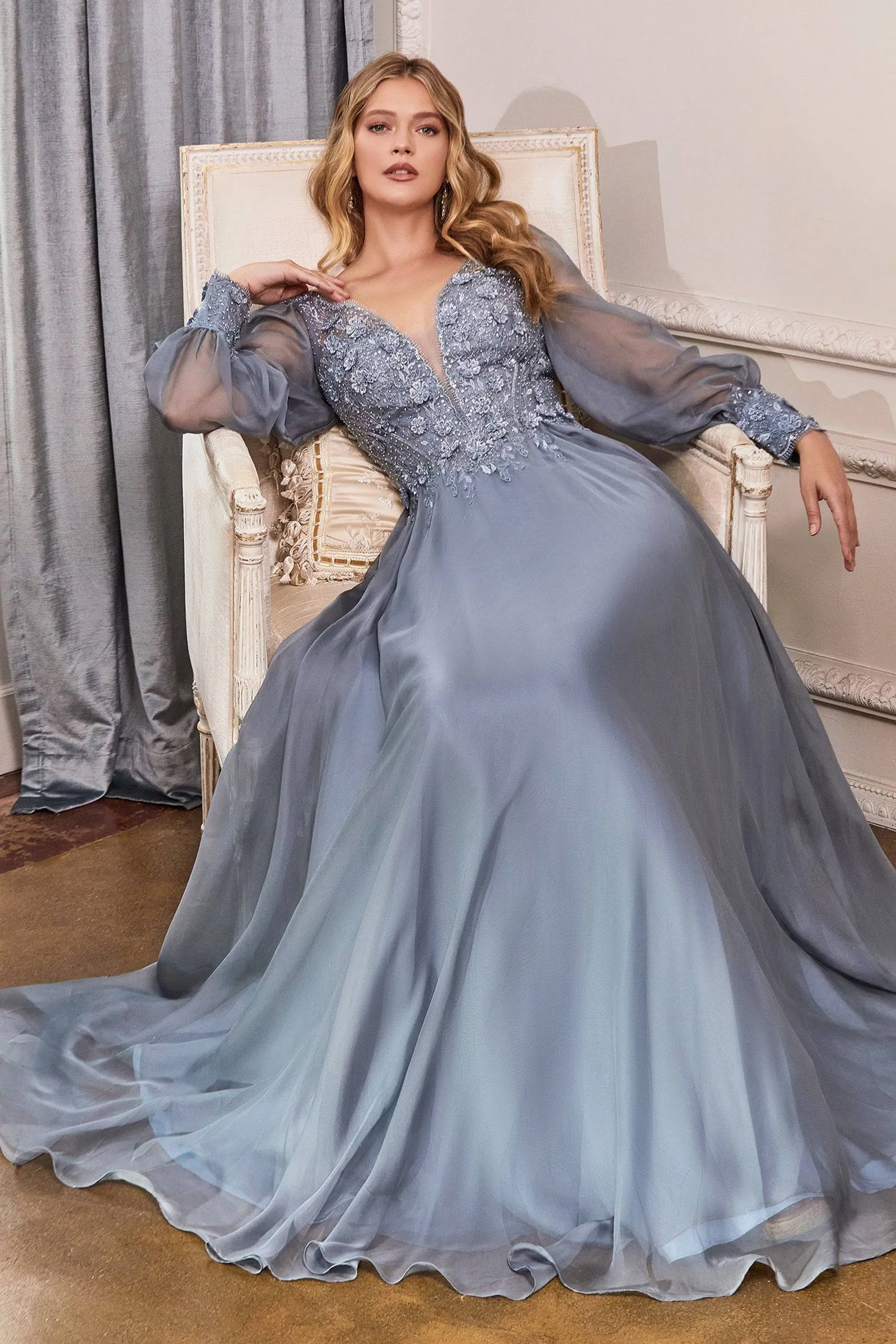 Cinderella Divine Ladivine CD0183 Gorgeous Chiffon Gown With Lace Petal Embroidery