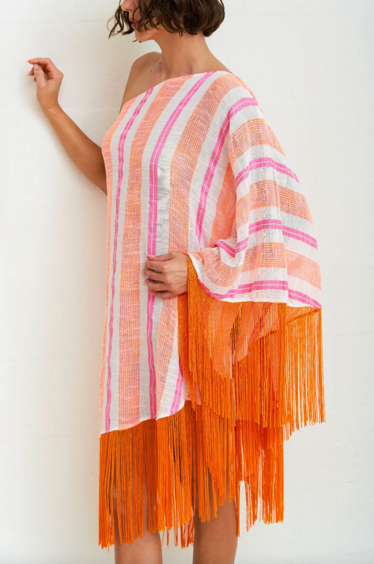 Fringed One Shoulder Kaftan