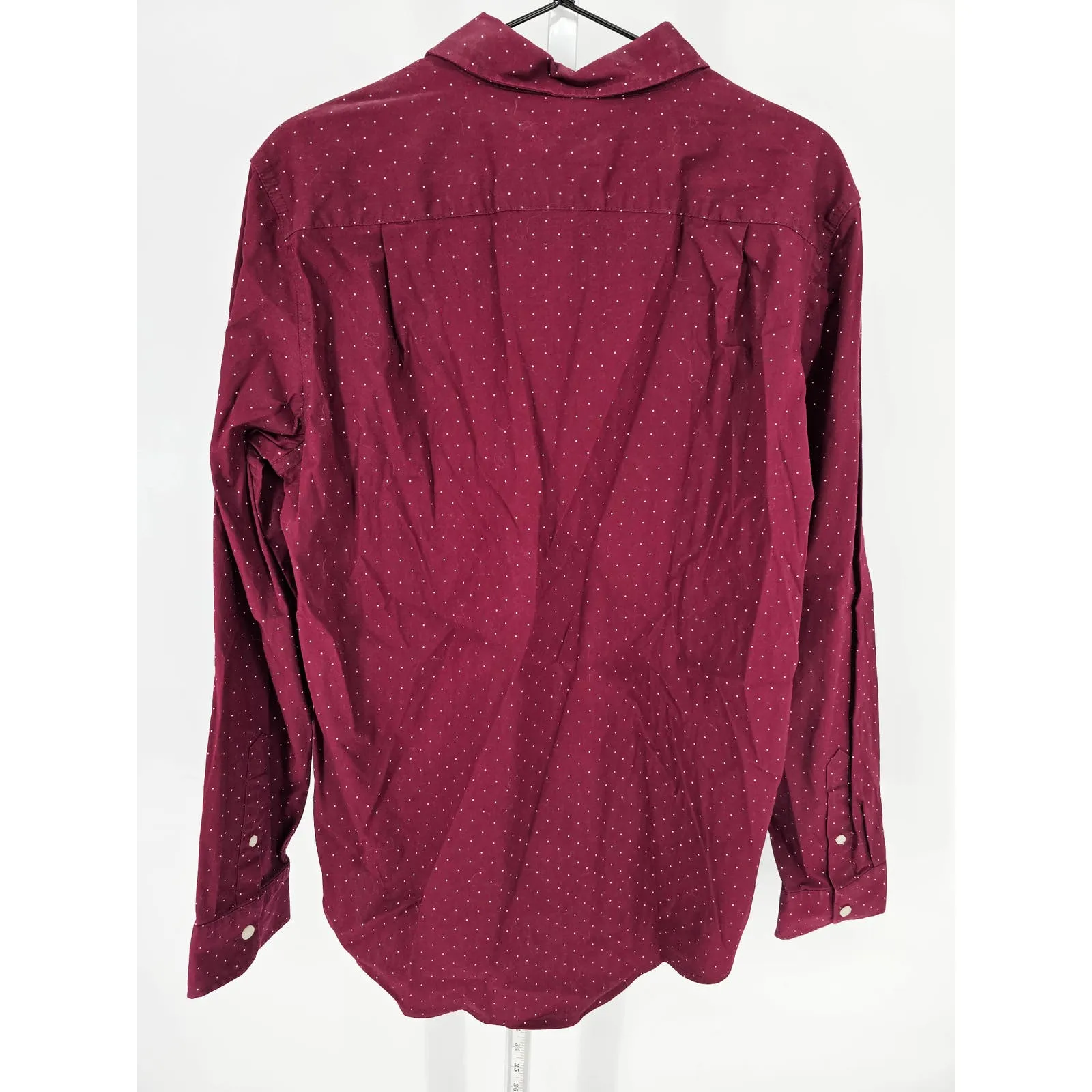 George Mens Sz M Long Sleeve Button Up Dress Shirt Dark Red White Polka Dot