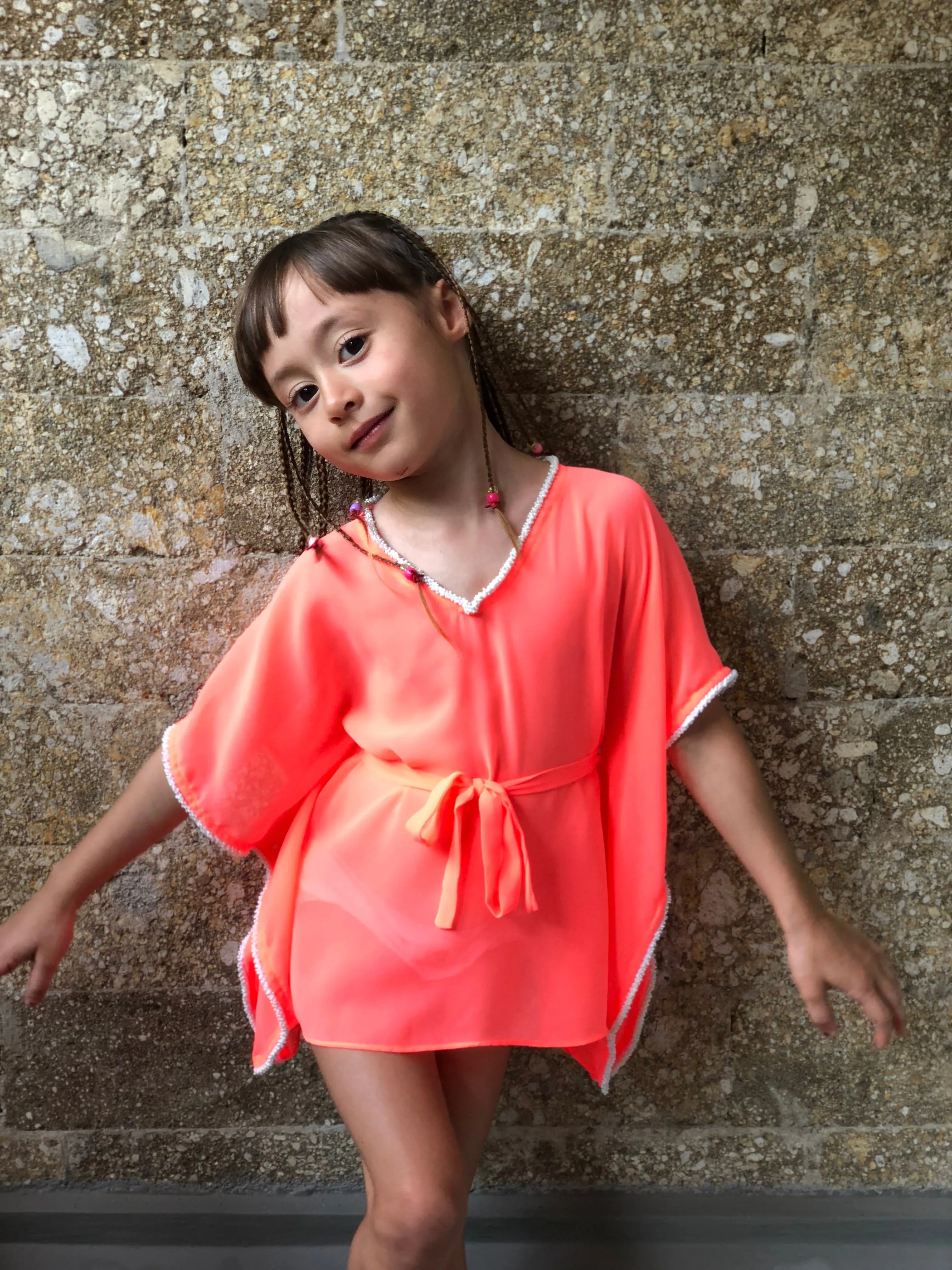 Lahela Kids Neon Orange Drawstring Kaftan