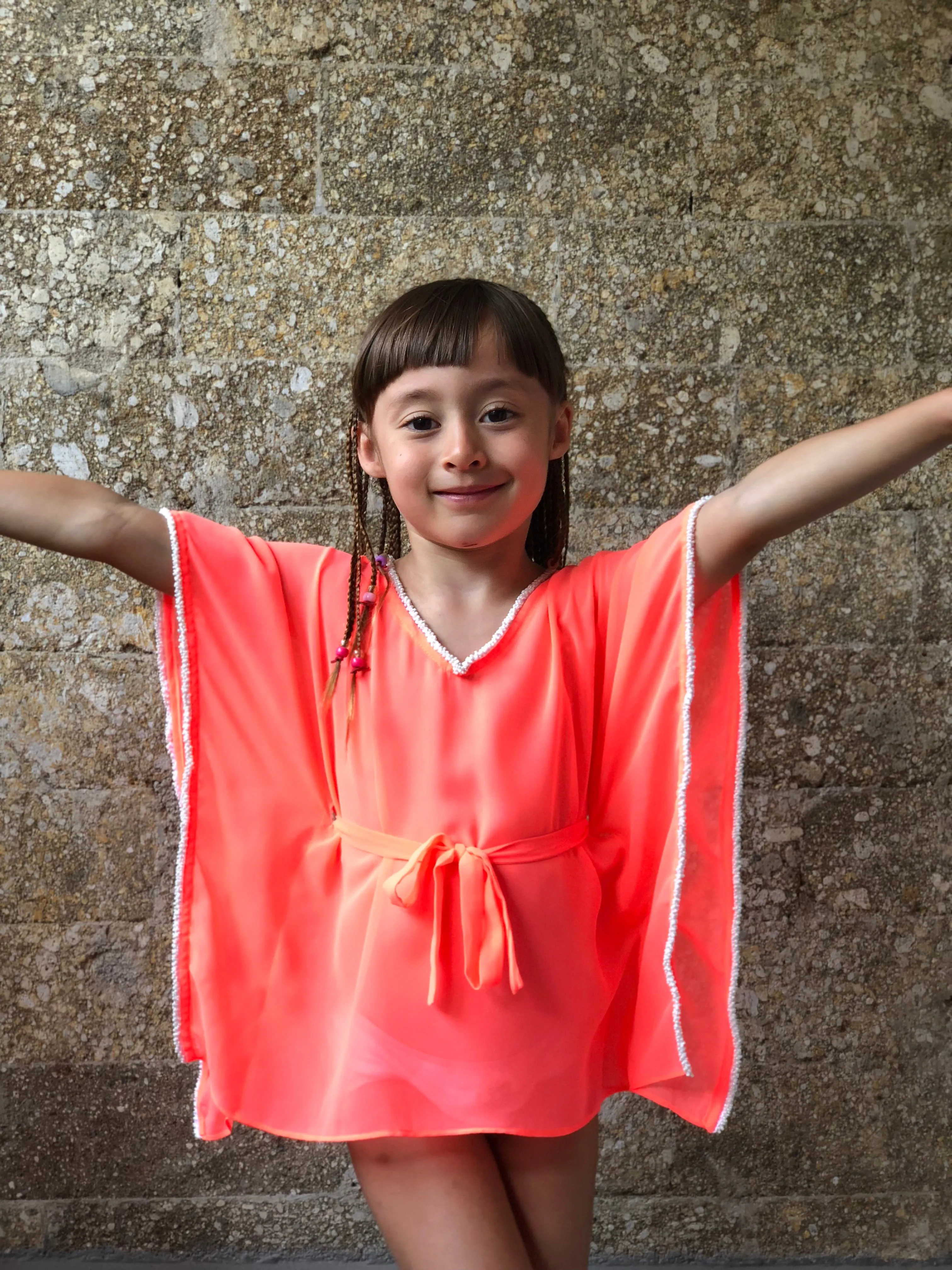 Lahela Kids Neon Orange Drawstring Kaftan