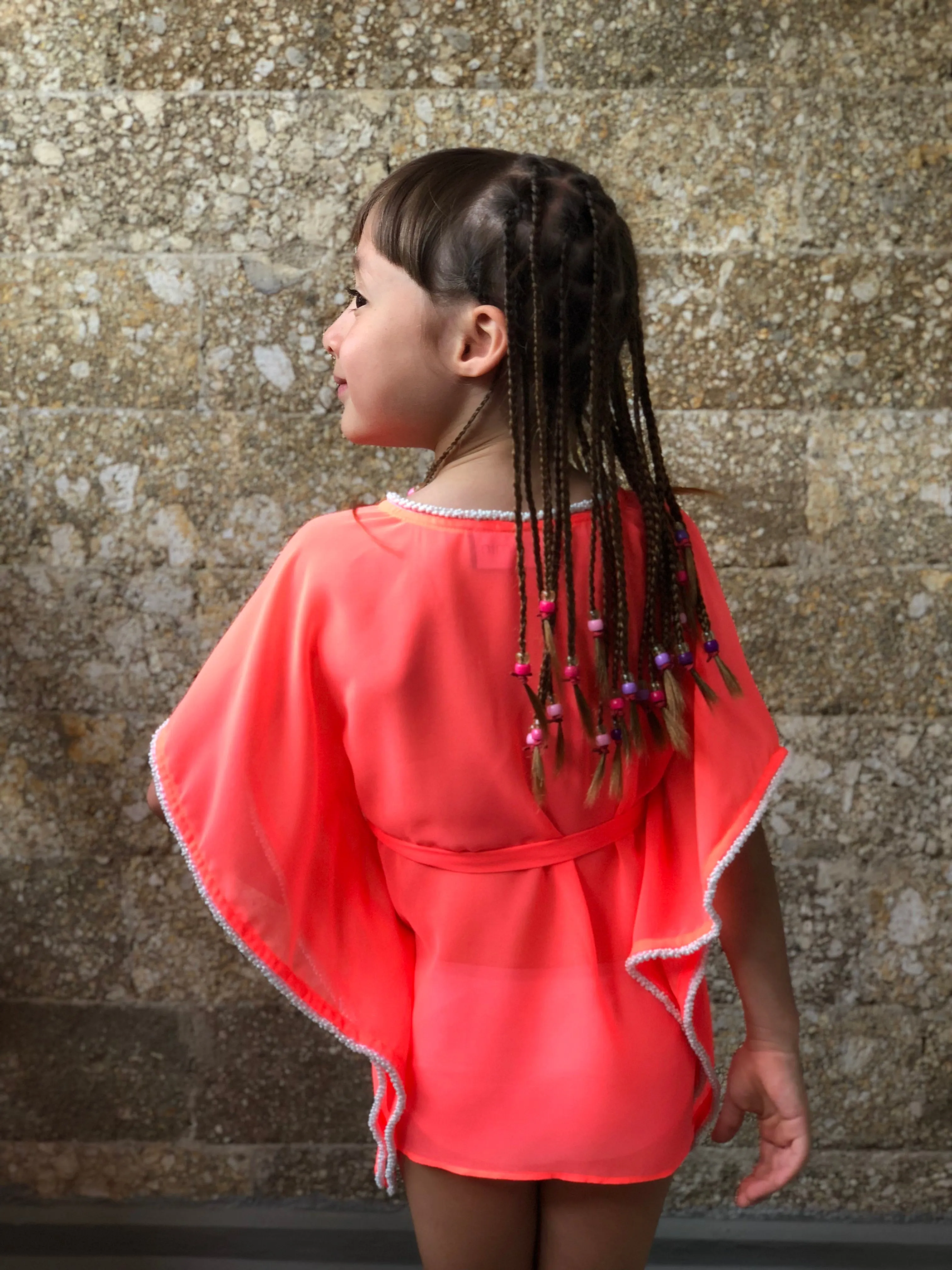 Lahela Kids Neon Orange Drawstring Kaftan