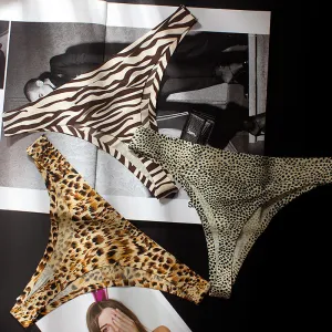 Leopard Print Underwear Women Hot Sexy Panties Ice Silk Thongs G String Seamless Female Low-Rise Majtki Damskie