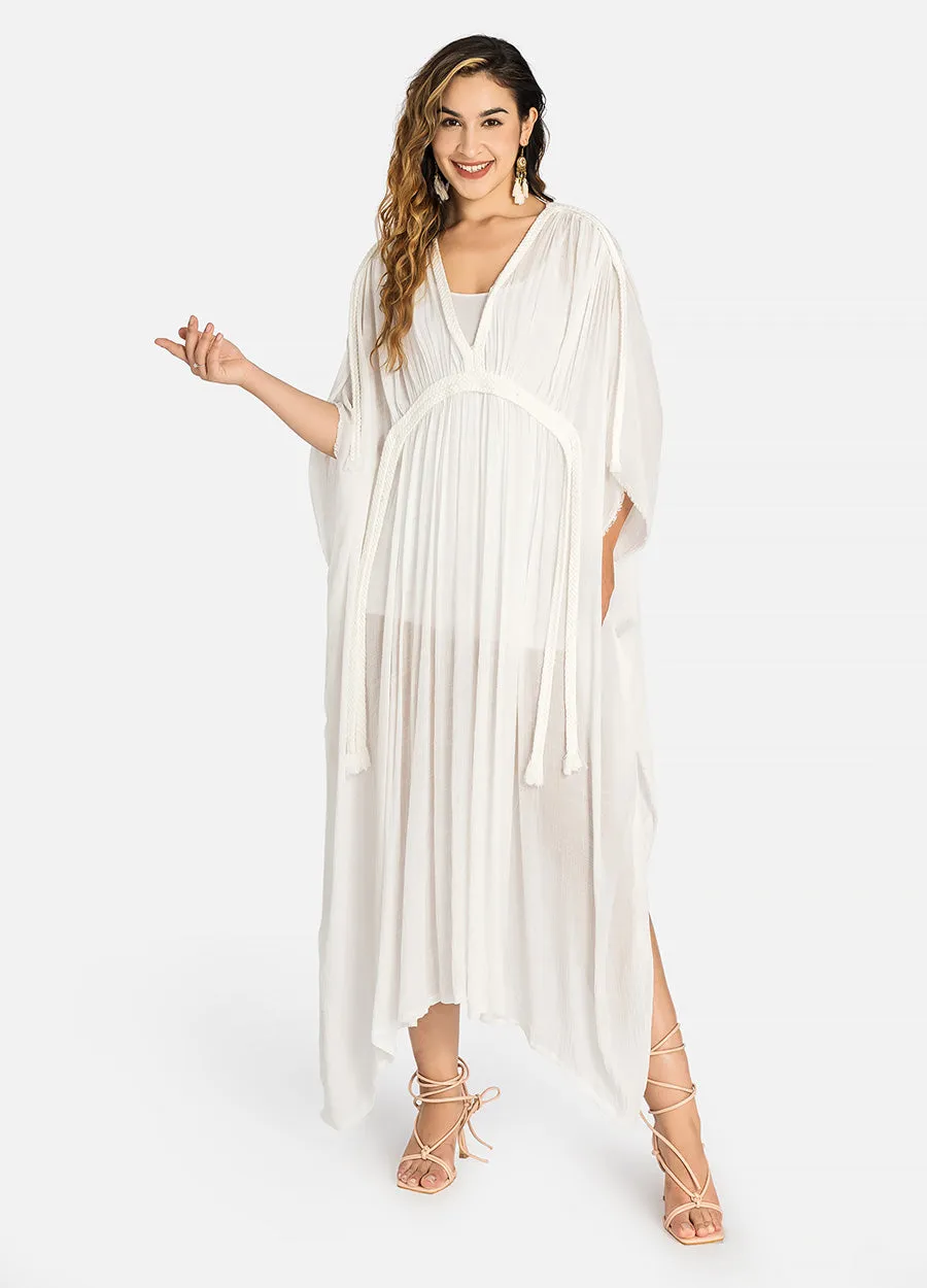 MECALA Women's Wrap V neck Beach Kaftan Dress Cover Up for Swimwear
