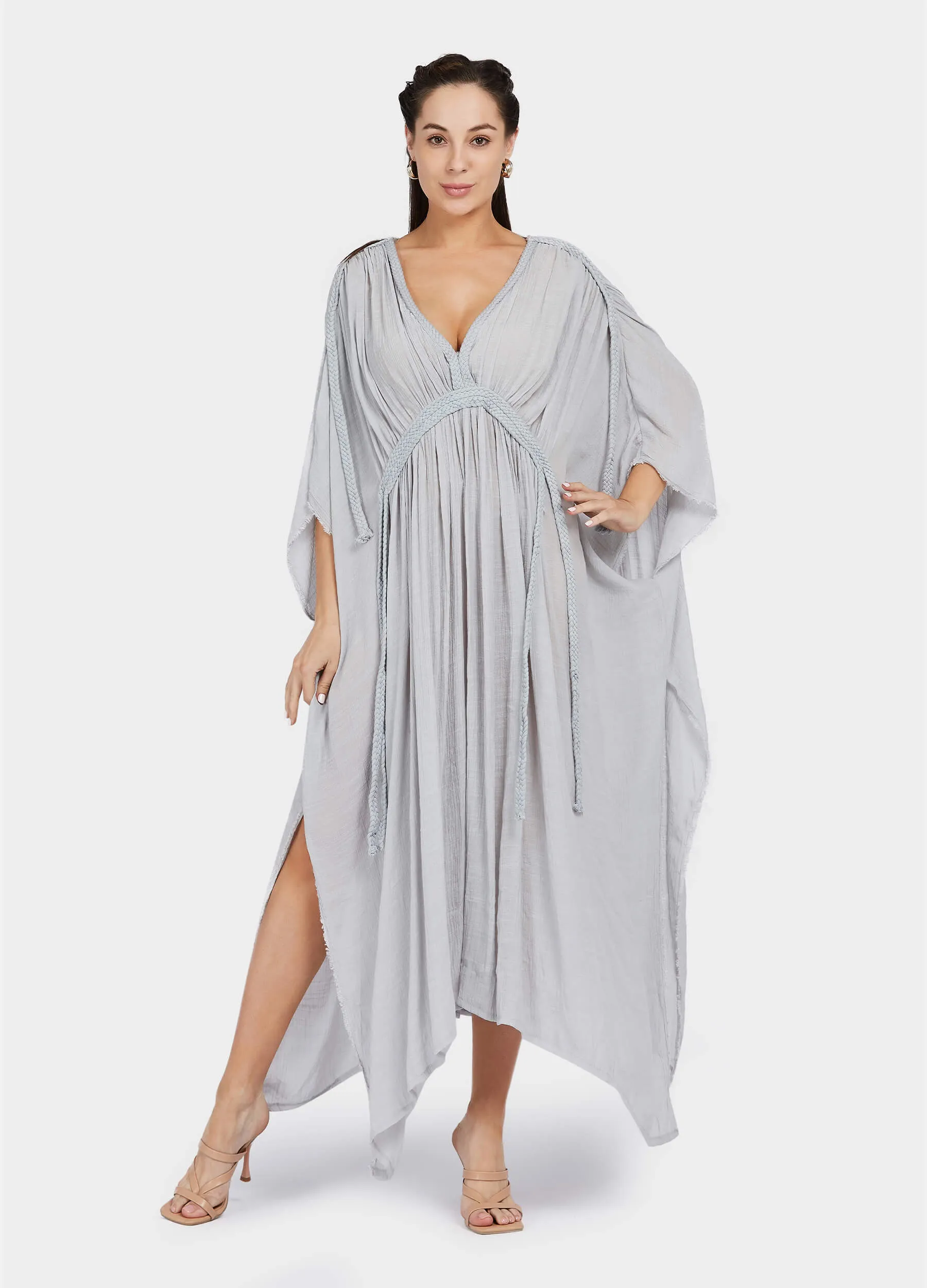 MECALA Women's Wrap V neck Beach Kaftan Dress Cover Up for Swimwear