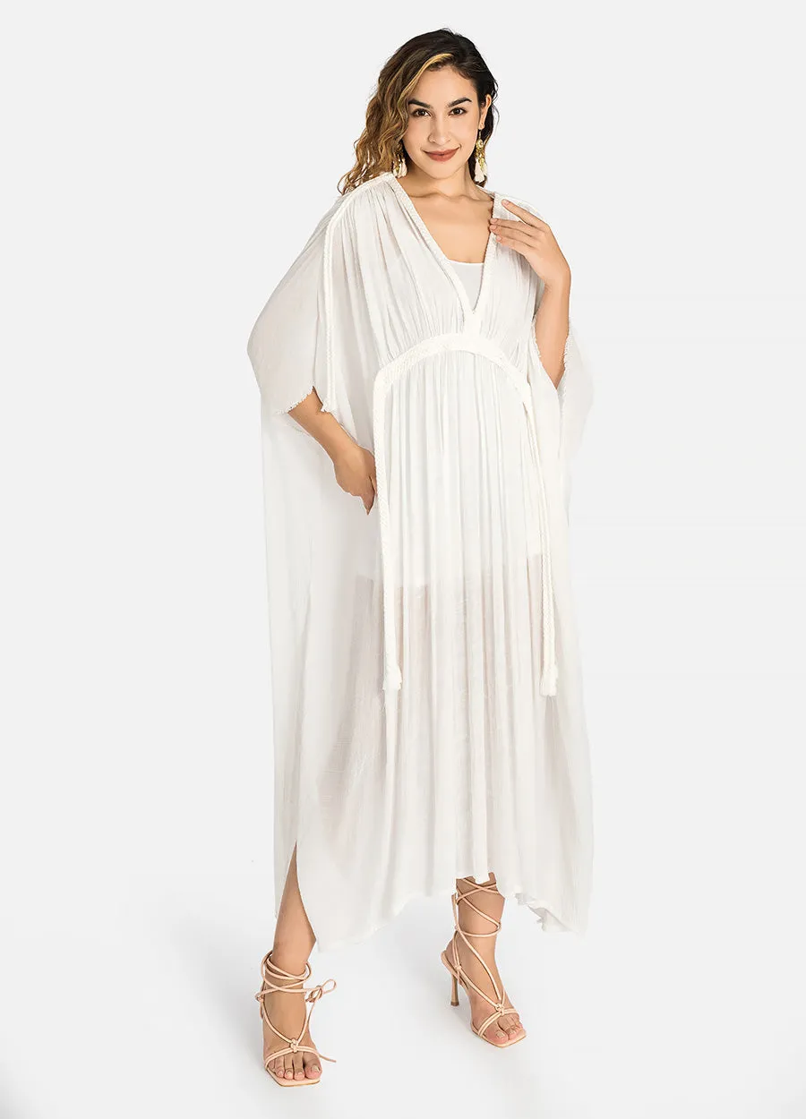 MECALA Women's Wrap V neck Beach Kaftan Dress Cover Up for Swimwear