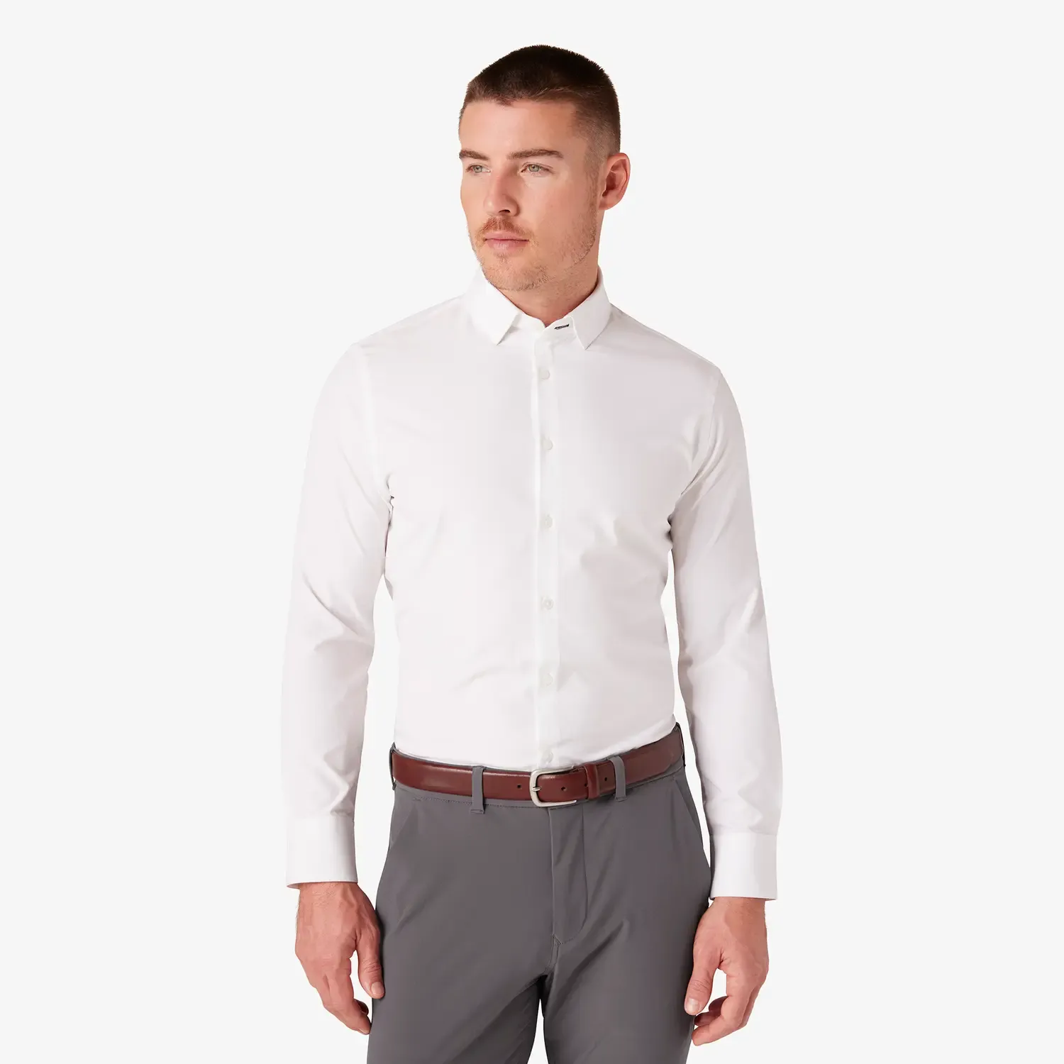 Mizzen   Main Men's Leeward Trim Fit L/S Dress Shirt / White Solid