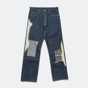 Mohair Patch Denim Jeans - Indigo