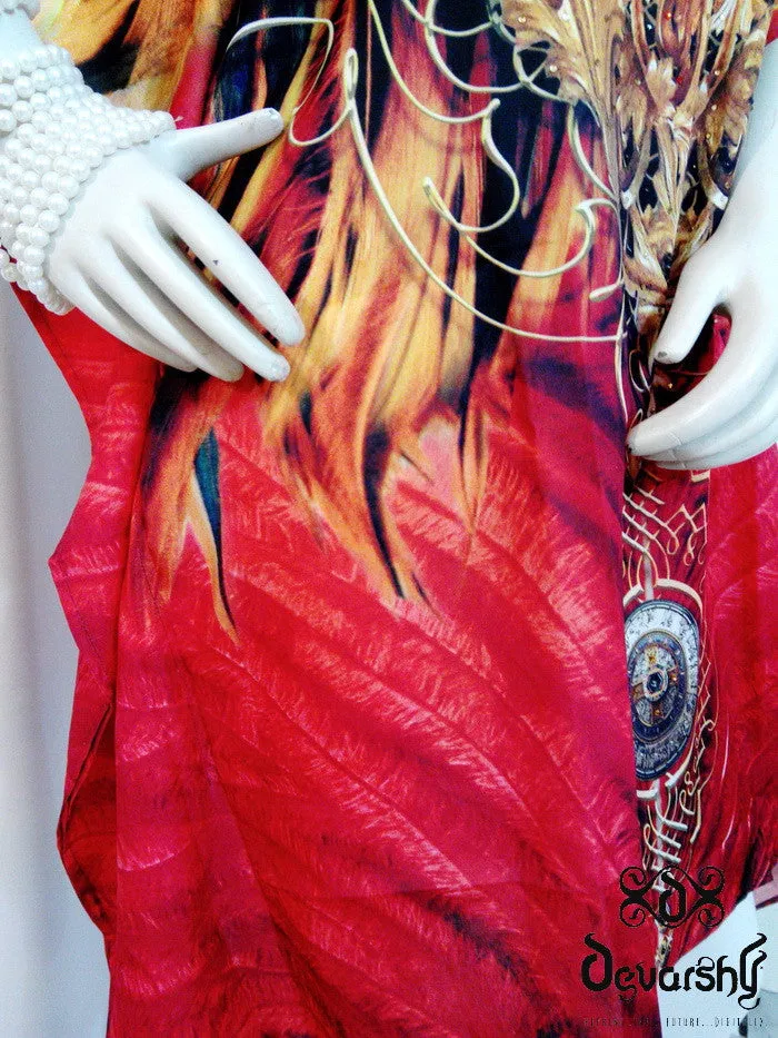 NATURE MORTE Fiery Feathers Devarshy Short Embellished Kaftan - 1038A