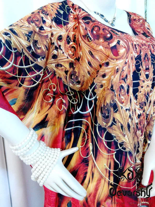 NATURE MORTE Fiery Feathers Devarshy Short Embellished Kaftan - 1038A
