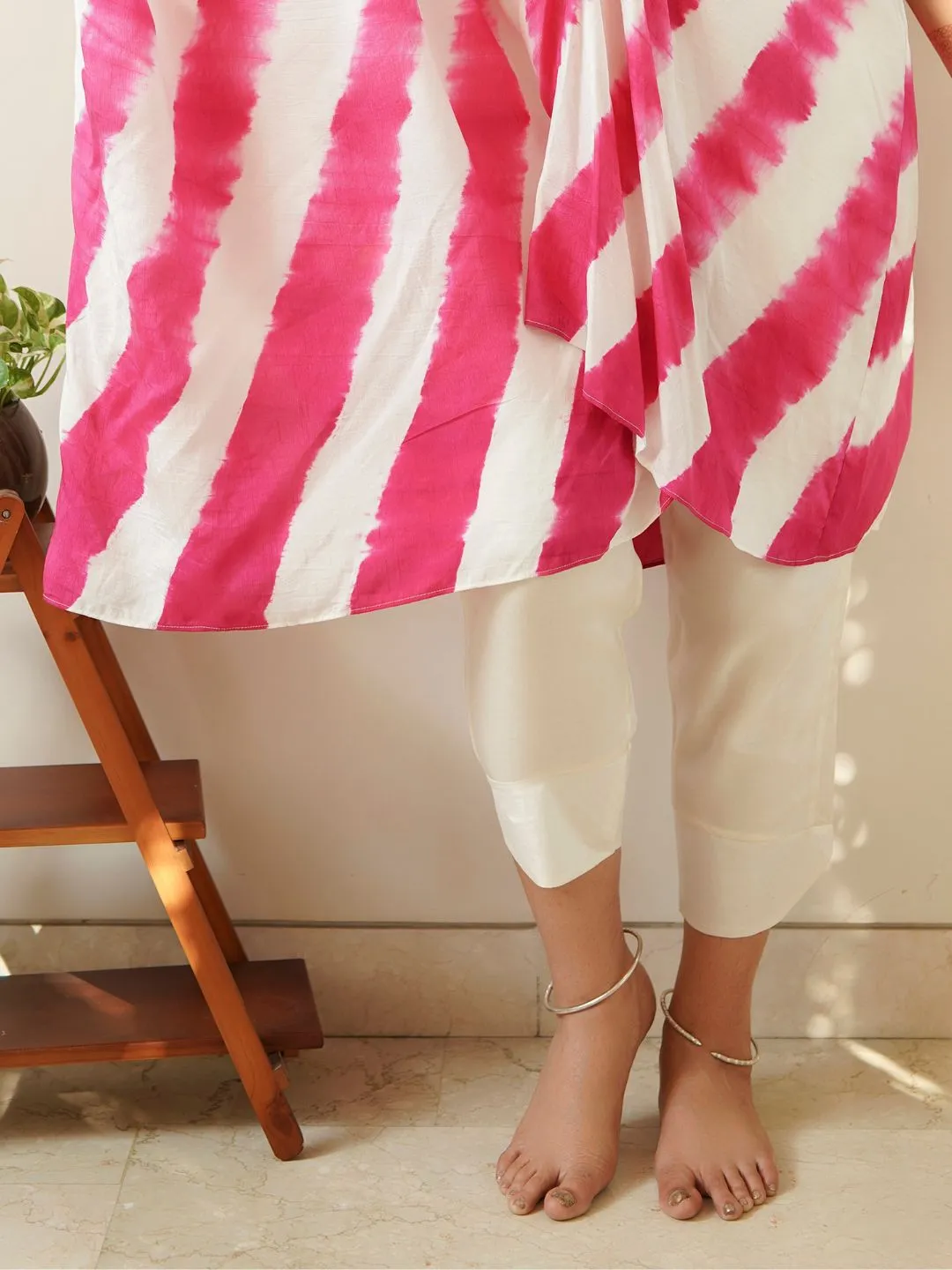 Off-White & Pink Leheriya Kaftan with Pants