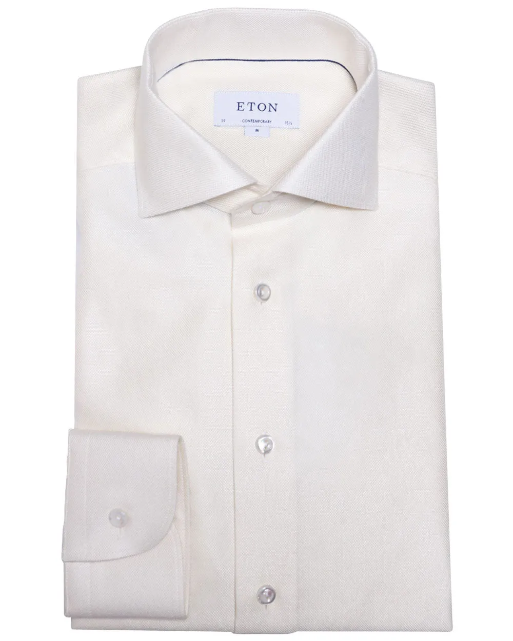 Off White Cotton Blend Dress Shirt