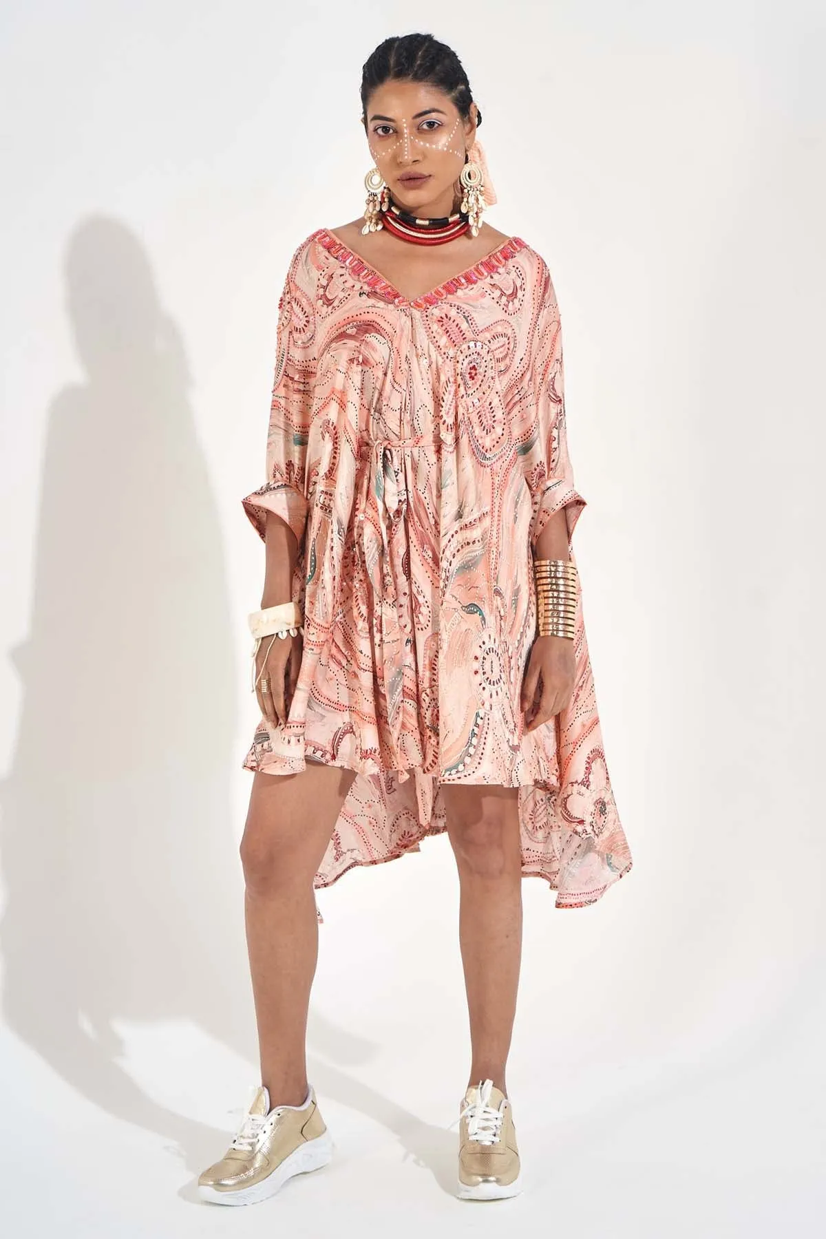 Peach Embellished Kaftan Dress