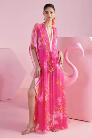 Pink Chiffon Deep V-Neck Kaftan