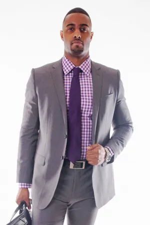 PURPLE AND WHITE GINGHAM DRESS SHIRT