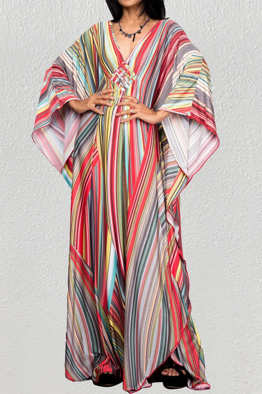 Stripe Pattern Kaftan Beach Cover Up