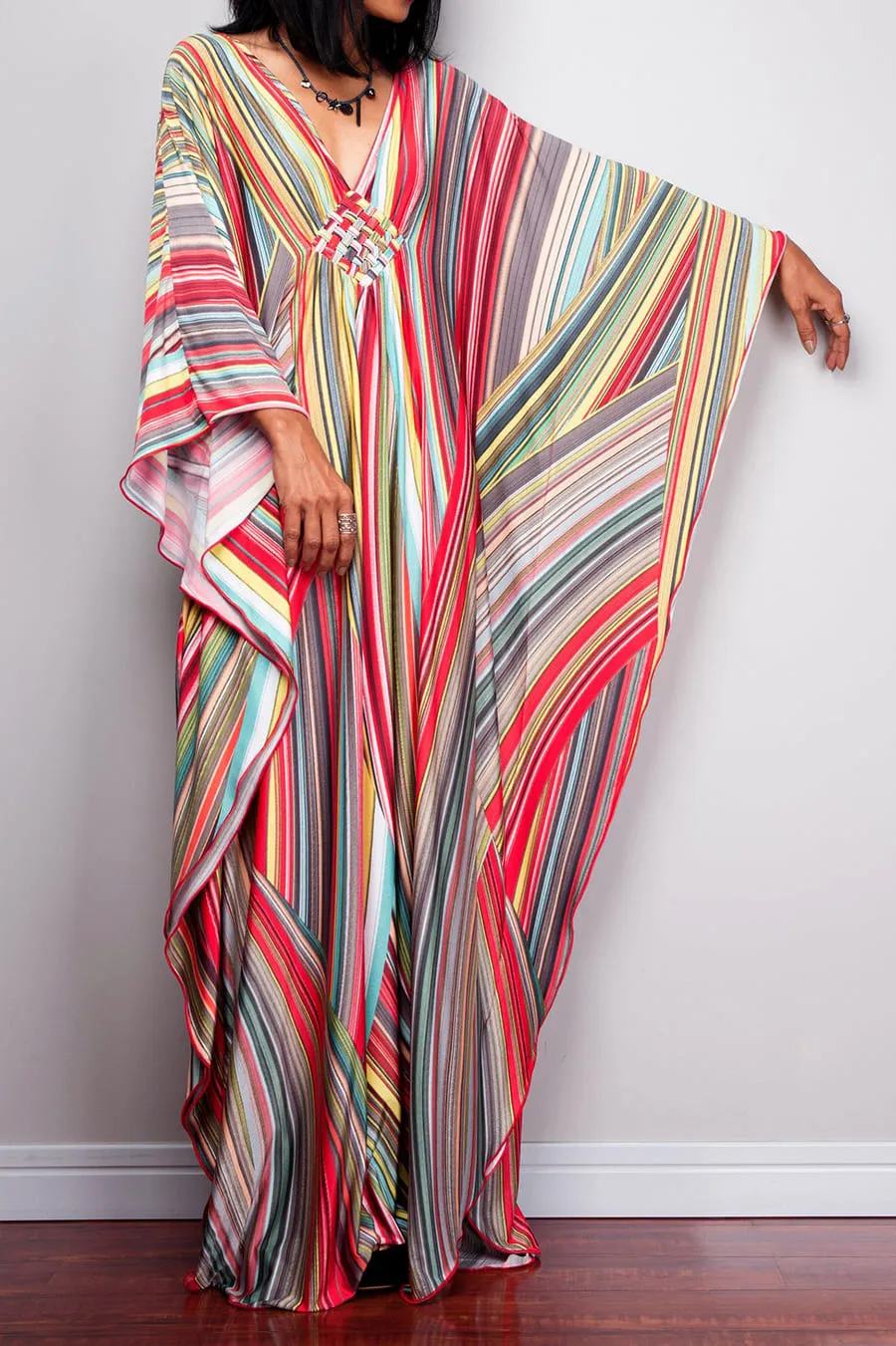 Stripe Pattern Kaftan Beach Cover Up