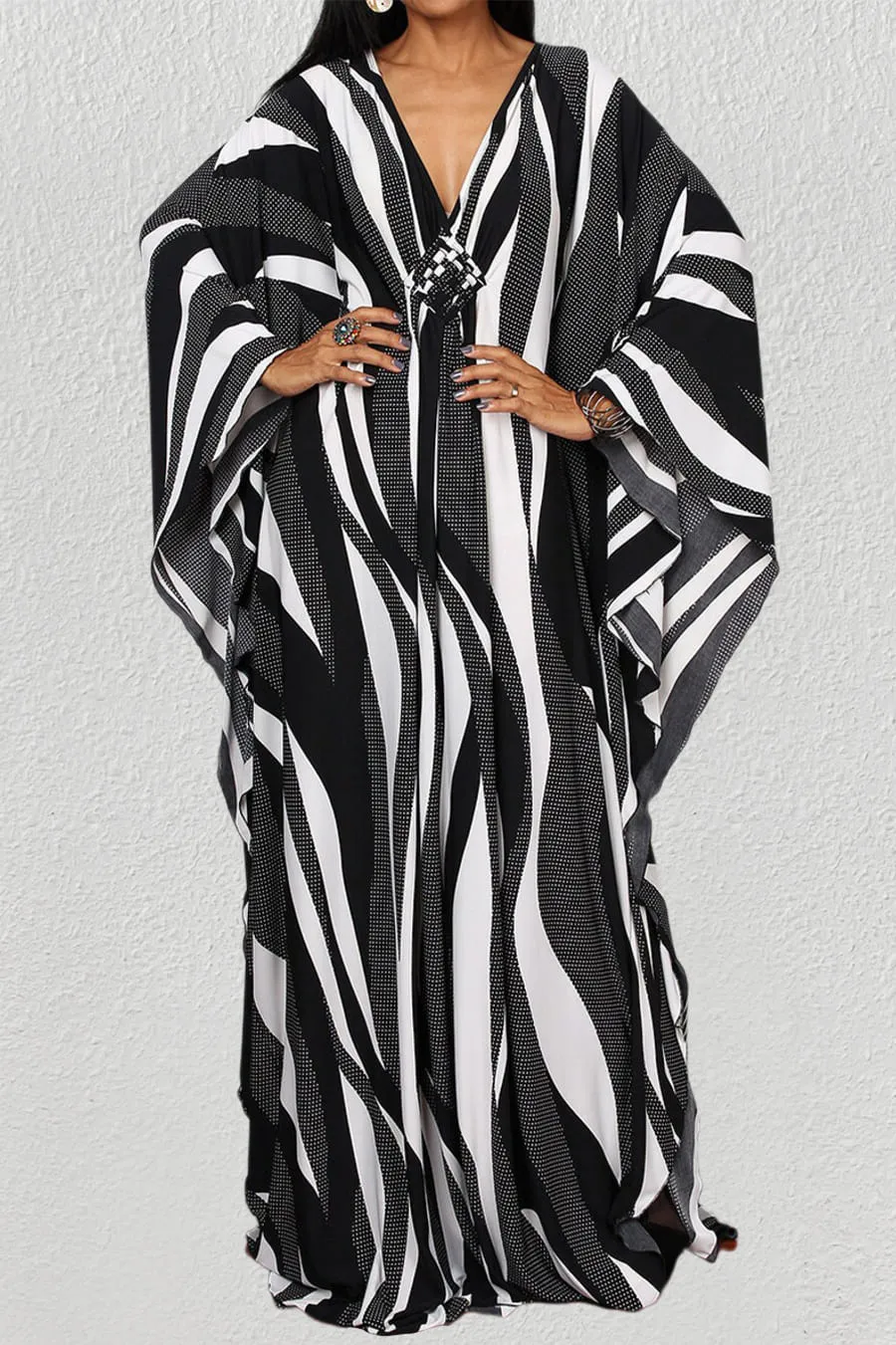 Stripe Pattern Kaftan Beach Cover Up