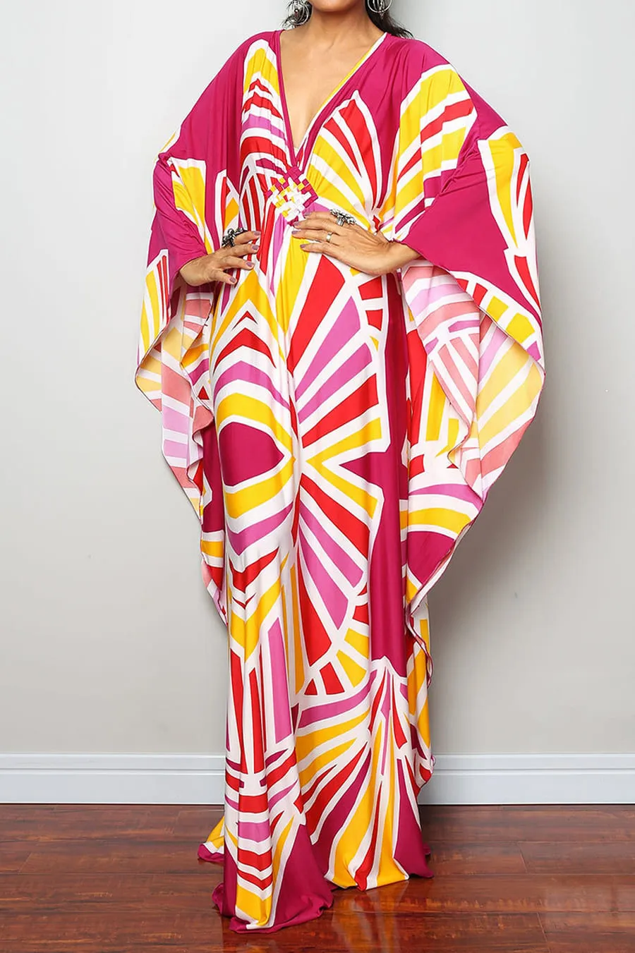 Stripe Pattern Kaftan Beach Cover Up