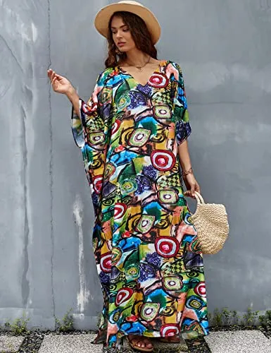 V-Neck Women's Kaftan Swimsuit Beach Cover Up