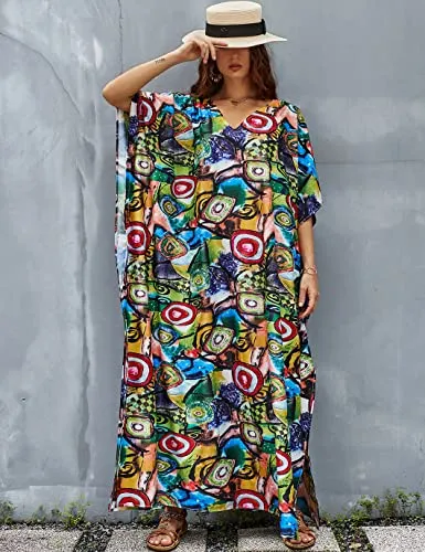 V-Neck Women's Kaftan Swimsuit Beach Cover Up