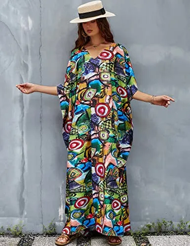 V-Neck Women's Kaftan Swimsuit Beach Cover Up