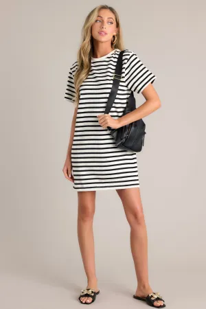 Weekend Wonder White Stripe 100% Cotton Mini T-Shirt Dress