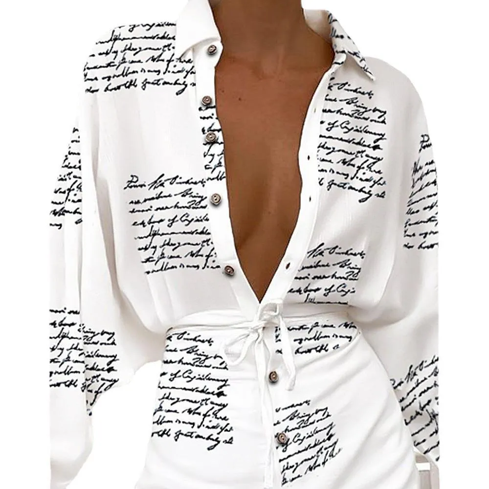 Women Long Sleeve Letter Print Shirt Dress