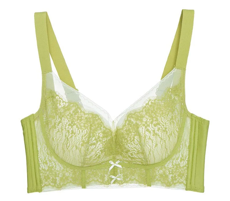 Women's underwear without steel ring, adjustable shape, sexy lace, small chest push-up bra, medium-thick cup, side-collecting breast bra