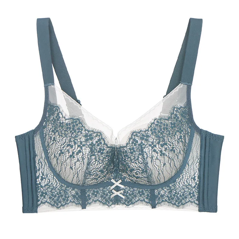 Women's underwear without steel ring, adjustable shape, sexy lace, small chest push-up bra, medium-thick cup, side-collecting breast bra
