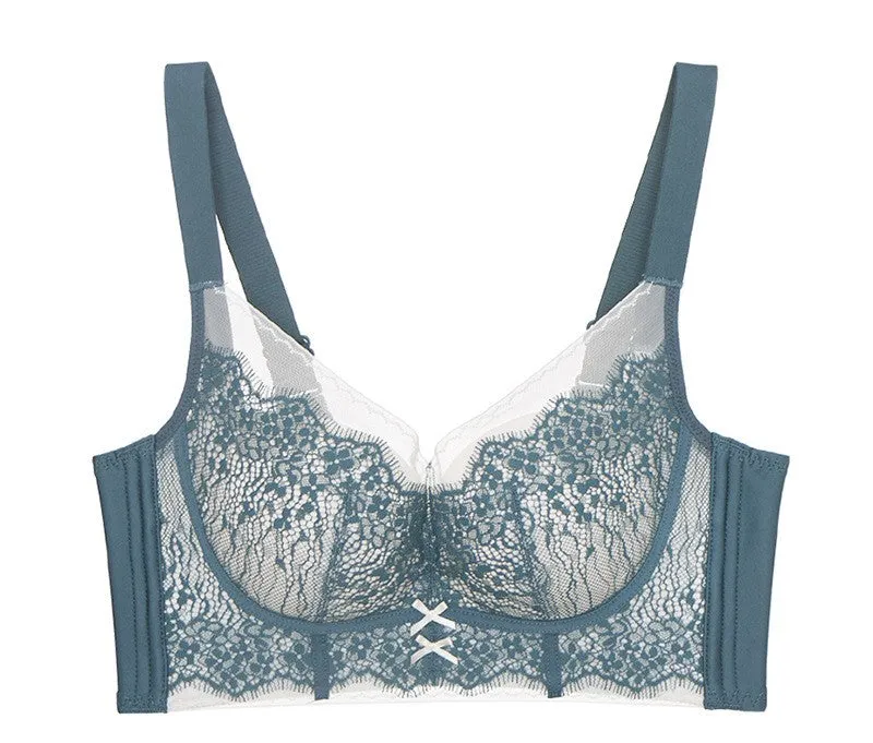 Women's underwear without steel ring, adjustable shape, sexy lace, small chest push-up bra, medium-thick cup, side-collecting breast bra