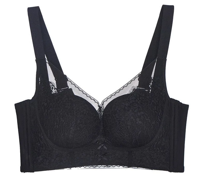 Women's underwear without steel ring, adjustable shape, sexy lace, small chest push-up bra, medium-thick cup, side-collecting breast bra